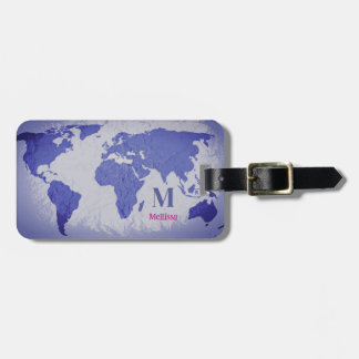 Monogram World Map Blue Pink Name Gift Favor ラゲッジタグ