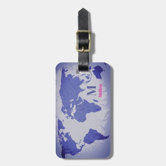 Monogram World Map Blue Pink Name Gift Favor ラゲッジタグ (正面縦)