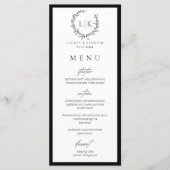 Monogram Wreath Black | White Wedding Menu Card メニュー (正面)