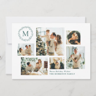 Monogram Wreath Christmas Card with 6 Photos シーズンカード