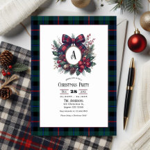 Monogram Wreath Vintage Plaid Christmas Party