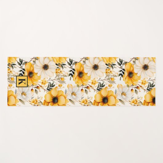 Monogram Yellow floral Pattern ヨガマット (正面(横))