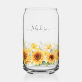 Monogram Yellow Flower Sunflower Floral Botanical ガラス缶 (正面)