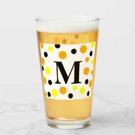 Monogram Yellow Orange Black Polka Dots タンブラーグラス