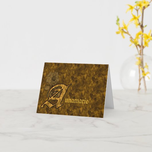 Monogram You Initial A Gold Peony Personalized カード (黄色い花)