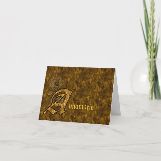 Monogram You Initial A Gold Peony Personalized カード (正面)