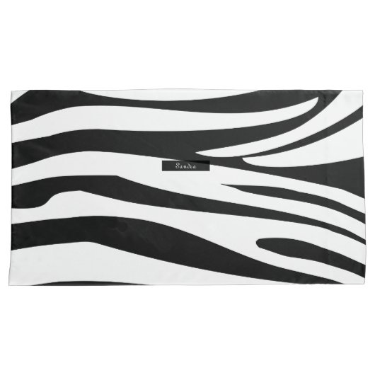 Monogram Zebra black & white stripes print pattern 枕カバー (正面右)