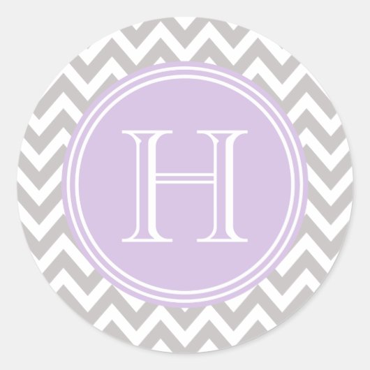 Monograma lila en elegante chevrón gris ラウンドシール (正面)