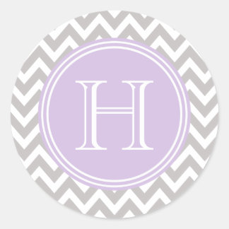 Monograma lila en elegante chevrón gris ラウンドシール