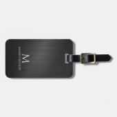 Monograme Black Gray Brushed Aluminum Texture ラゲッジタグ (正面横)