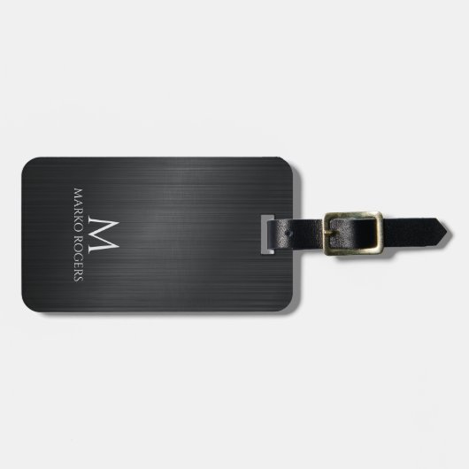 Monograme Black Gray Brushed Aluminum Texture ラゲッジタグ (正面横)