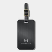 Monograme Black Gray Brushed Aluminum Texture ラゲッジタグ (正面縦)