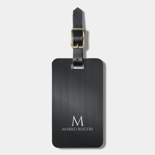 Monograme Black Gray Brushed Aluminum Texture ラゲッジタグ (正面縦)