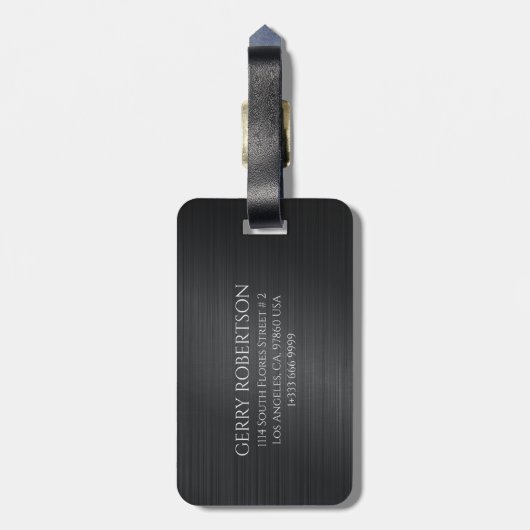 Monograme Black Gray Brushed Aluminum Texture ラゲッジタグ (裏面縦)