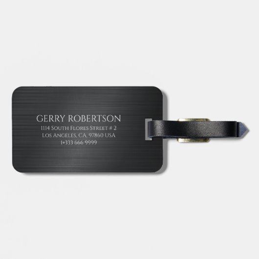 Monograme Black Gray Brushed Aluminum Texture ラゲッジタグ (裏面横)