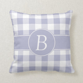 Monogramedのラベンダー及び白いギンガムの枕 クッション