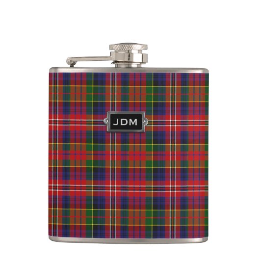 Monogramedの一族のMacPhersonのタータンチェック格子縞のフラスコ フラスク (正面)