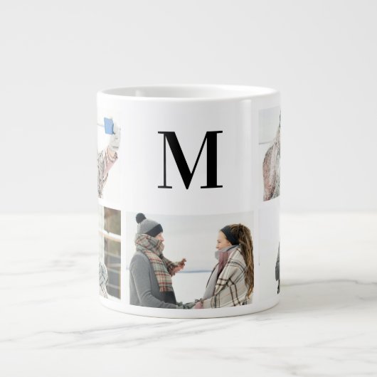 Monogramedエレガントと5枚のPhoto Personalized Mug ジャンボコーヒーマグカップ (正面)