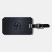 Monogramed Dark-Blue Brushed Aluminum ラゲッジタグ (正面横)