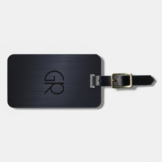 Monogramed Dark-Blue Brushed Aluminum ラゲッジタグ (正面横)