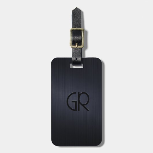 Monogramed Dark-Blue Brushed Aluminum ラゲッジタグ (正面縦)