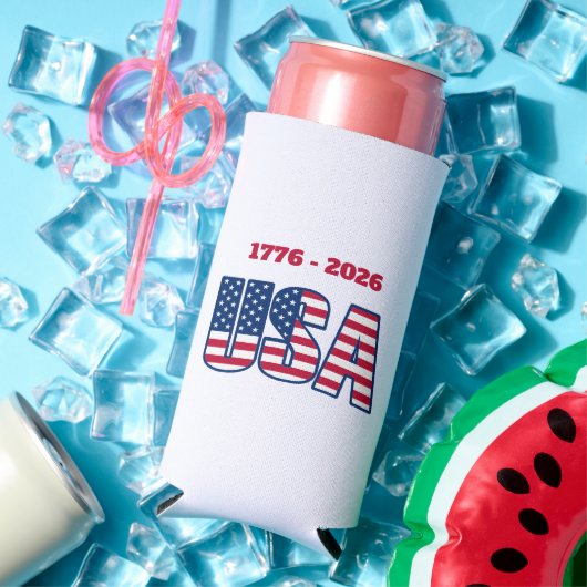 Monogramed Patriotic USA 1776-2026 Bottle & スリム缶クーラー (インサイチュ 夏)