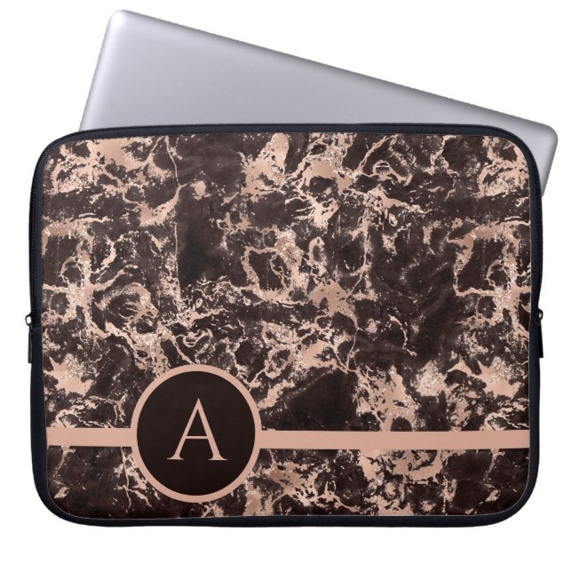 Monogramed Rose Gold Marble ラップトップスリーブ (正面)