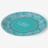 Monogramed Teal Pattern Napkins ペーパープレート (アングル)