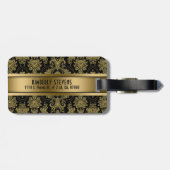 MonogramedBlackと金ゴールドヴィンテージフローラダマスク ラゲッジタグ (裏面横)