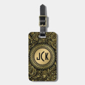 MonogramedBlackと金ゴールドヴィンテージフローラペイズリー ラゲッジタグ (正面縦)