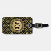 MonogramedBlack & 金ゴールドヴィンテージフローラダマスク2 ラゲッジタグ (正面横)
