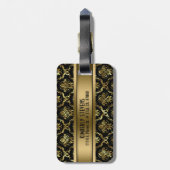 MonogramedBlack & 金ゴールドヴィンテージフローラダマスク2 ラゲッジタグ (裏面縦)