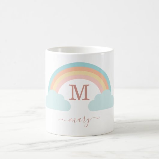 Monogramm, kundenspezifischer Regenbogen コーヒーマグカップ (中央)