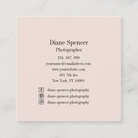 Monogramm Minimalistic Beige-Rosa Schwarz Weiss スクエア名刺 (裏面)