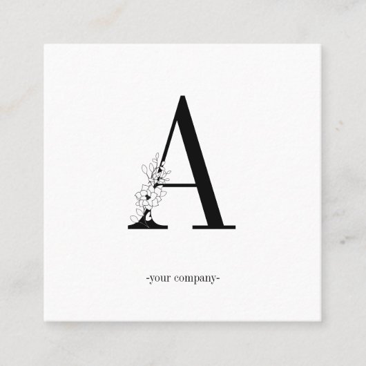 Monogramm, minimalistic Blumen schwarz weiss スクエア名刺 (正面)