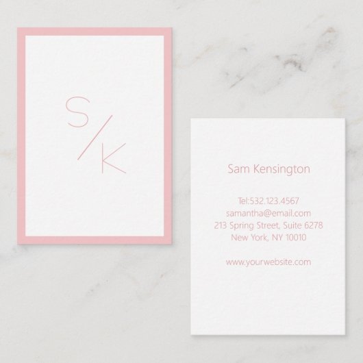 Monogramm Modern Pur Rosa Weiß 名刺 (正面/裏面)