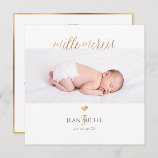 Monogramme de bricolage en D'or Remerciementカード 招待状 (正面/裏面)