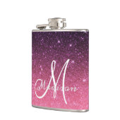 Monogramme en ombre rose violet scintillant Cadeau フラスク (左)