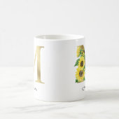 Monogramme Gold Tournesol Fleur Féminin Initial M コーヒーマグカップ (中央)