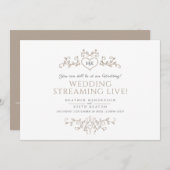 Monogramme mariage feuille marron blanc en streami 案内状 (正面/裏面)