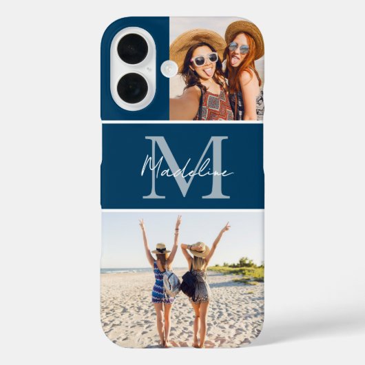 Monogrammed 2 Photo Collage Blue Case-Mate iPhoneケース (裏面)