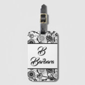 Monogrammed Black And White Floral Abstract Luggag ラゲッジタグ (正面縦)