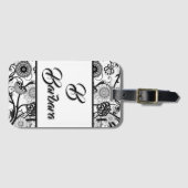 Monogrammed Black And White Floral Abstract Luggag ラゲッジタグ (正面横)