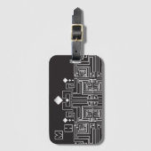 Monogrammed Black and White Maze Pattern ラゲッジタグ (正面縦)