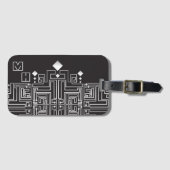 Monogrammed Black and White Maze Pattern ラゲッジタグ (正面横)