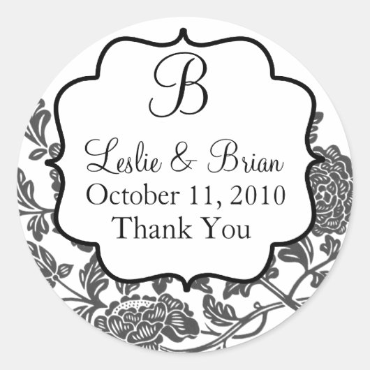 Monogrammed Black and White Wedding Stickers ラウンドシール (正面)