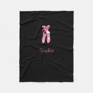 Monogrammed black blanket with ballet shoes フリースブランケット