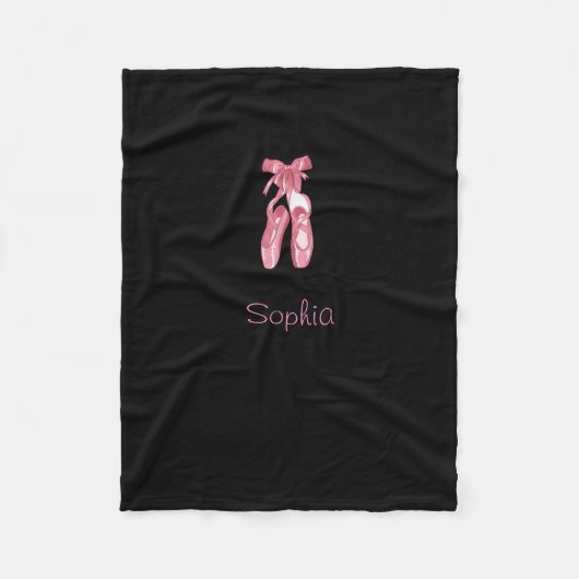 Monogrammed black blanket with ballet shoes フリースブランケット (正面)