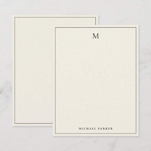 Monogrammed Black & Ecru Professional  サンキューカード (正面/裏面)