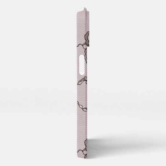 Monogrammed Black Pink Floral Lace  iPhoneケース (右側面)